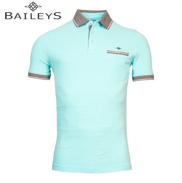 Baileys Contrast Collar Aqua Polo Shirt Blue Kingsize Ireland