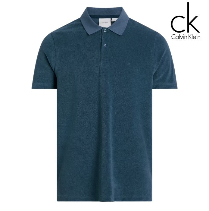 Calvin Klein Towelling Polo Shirt Blue