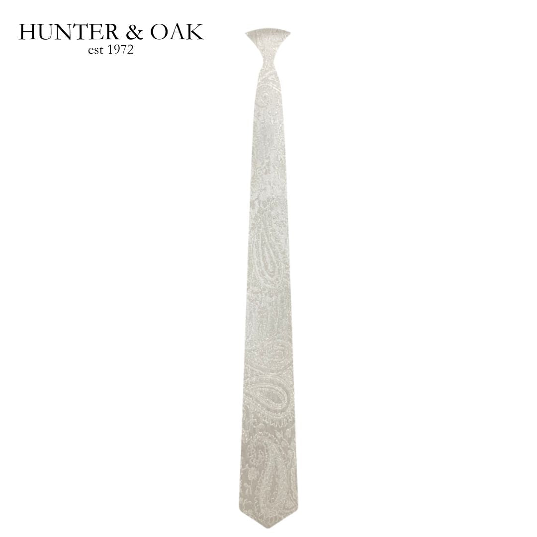 Hunter & Oak X-Long Green Print Tie Ivory
