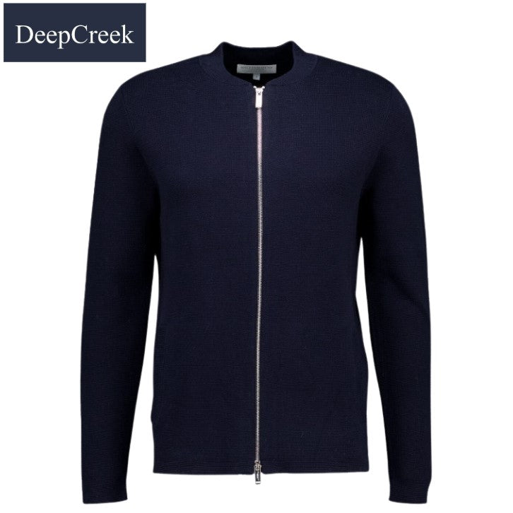D.C.R.K Grandfather Collar Navy Zip Knit Navy