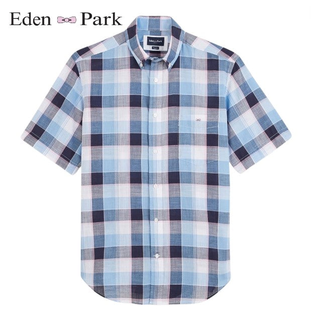 Eden Park Blue Short Sleeve Check Shirt Blue