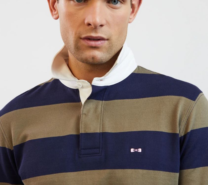 Eden Park Khaki Green Stripe Rugby Shirt Green
