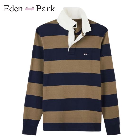 Eden Park Khaki Green Stripe Rugby Shirt Green