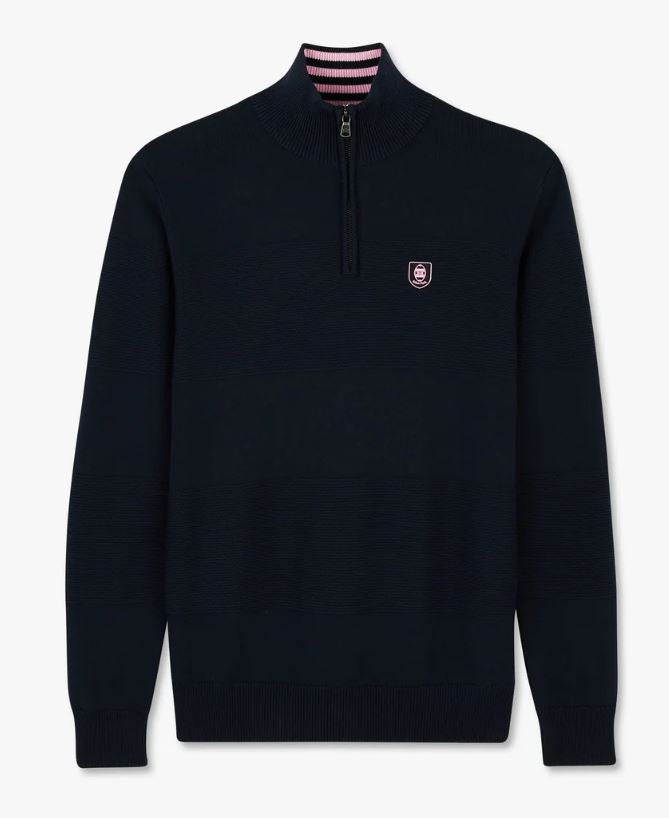 Eden Park Marine Pink Trim 1/4 Zip Knit Navy