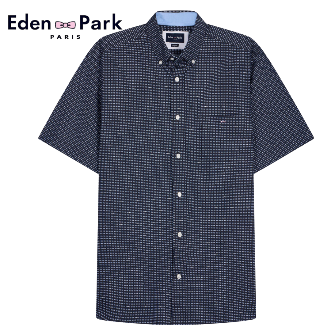 Eden Park Microprint Short Sleeve Shirt Navy