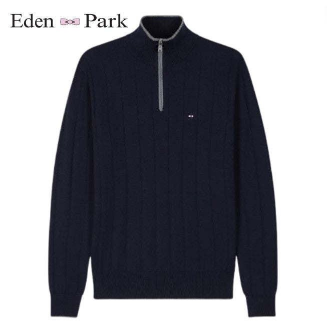 Eden Park Ribbed Quarter Zip Navy Knit Navy