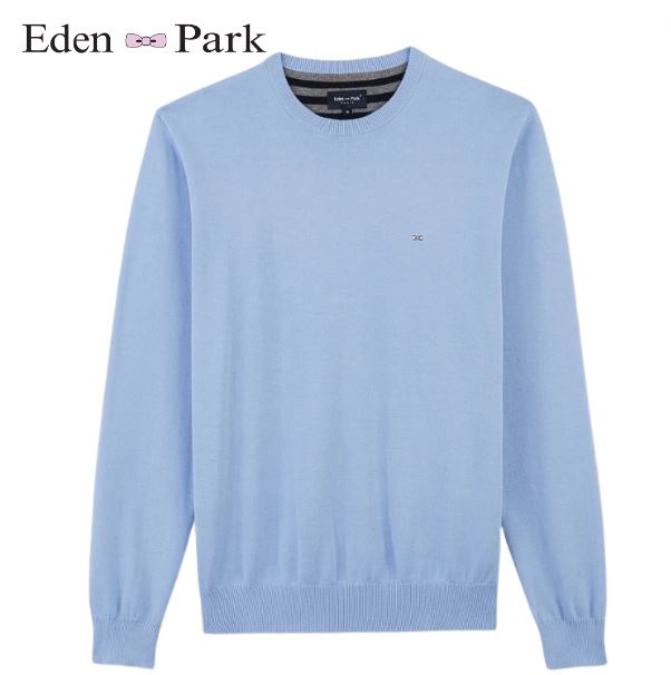 Eden Park Crew Neck Cotton Sky Blue Knit Blue