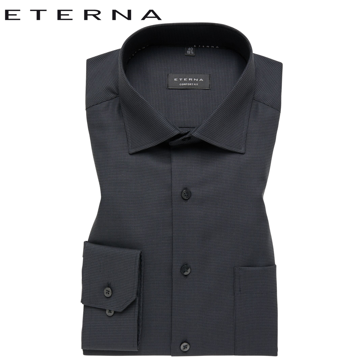 Eterna Dark Black Twill Shirt Black