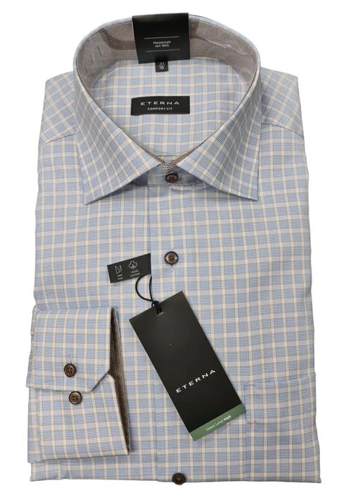 Eterna Blue Lg Check Shirt Blue