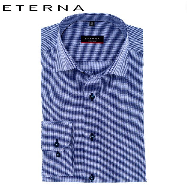 Eterna Asymmetric Navy Check Shirt Navy