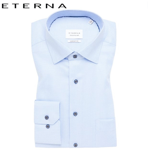 Eterna Asymmetric Sky Blue Check Shirt Blue