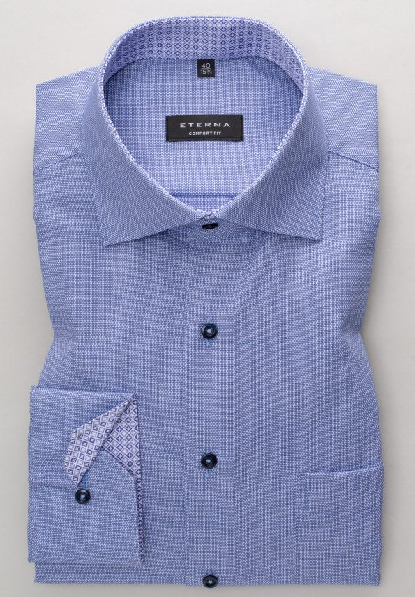 Eterna Blue Twill Shirt With Trim Blue