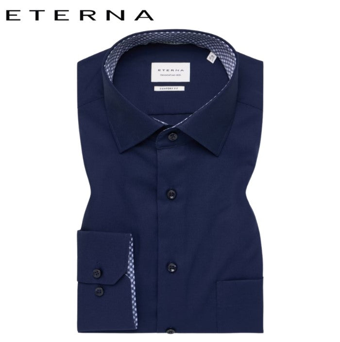 Eterna Classic Navy Shirt With Trim Navy