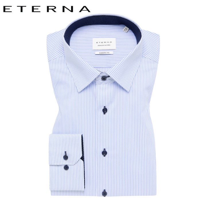 Eterna Classic Blue Stripe Shirt Blue