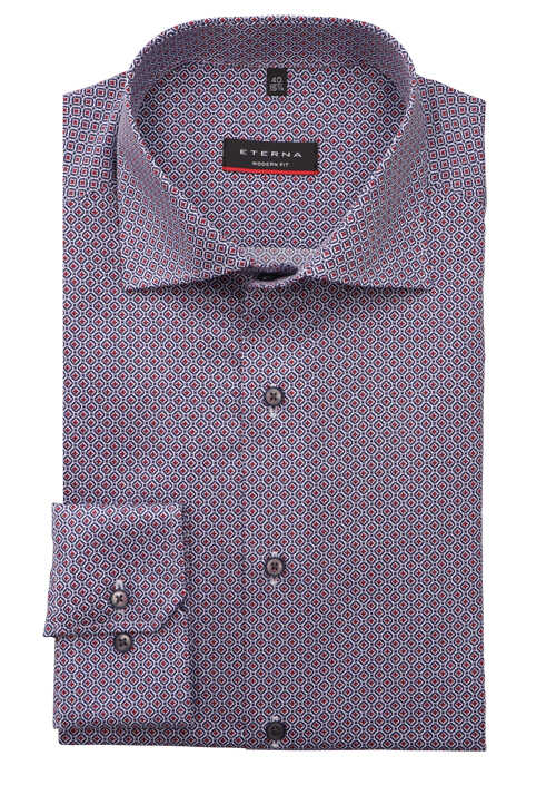 Eterna X-Tall Wine & Navy Print Shirt Wine