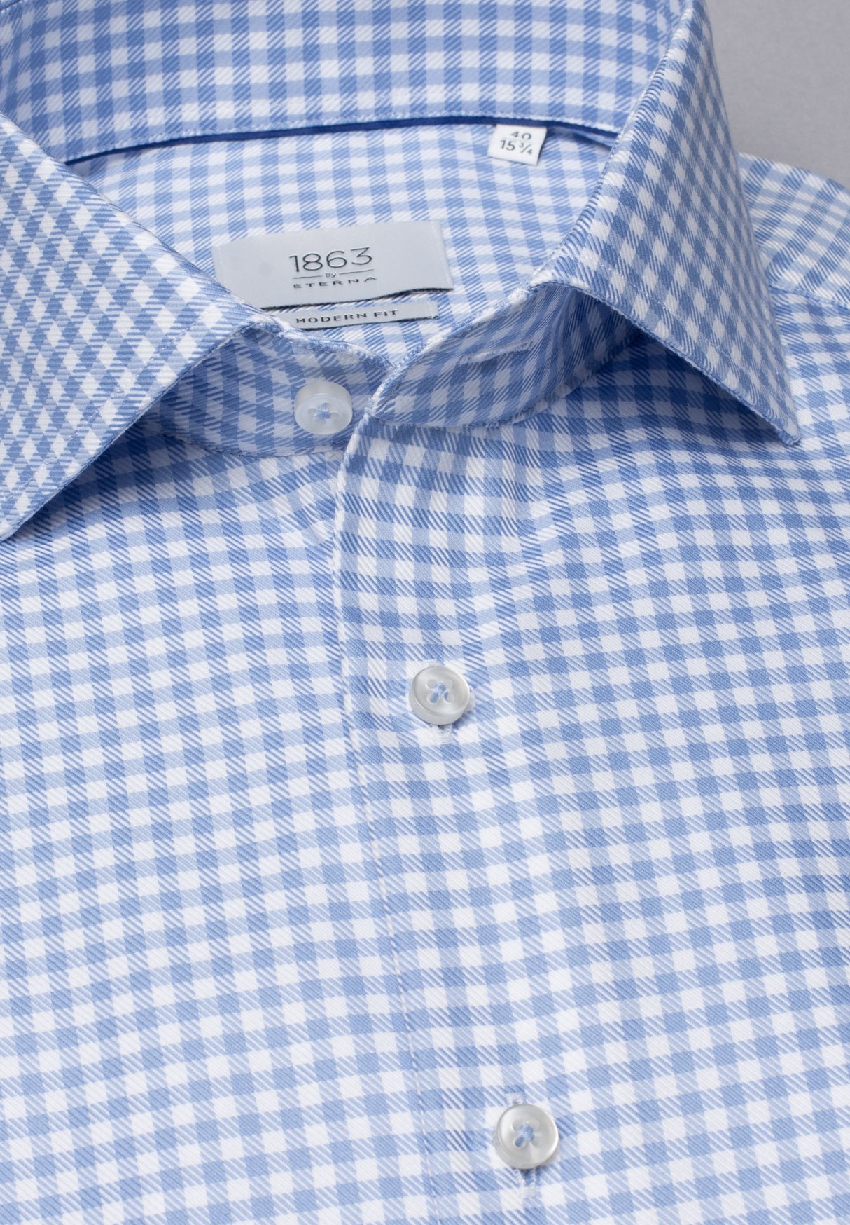 Eterna Sky Blue Classic Check Shirt Blue