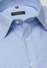 Eterna Sky Blue Small Check Shirt Blue