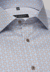 Eterna Twill Blue & Brown Print Shirt Blue
