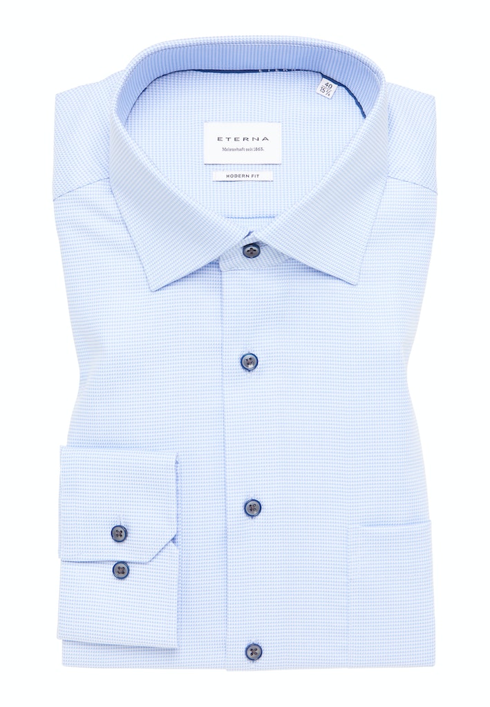 Eterna X-Tall Asymmetric Sky Blue Check Blue