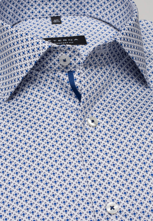 Eterna X-Tall Blue Square Print Shirt Blue