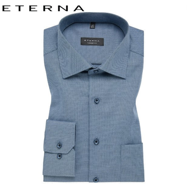 Eterna Denim Blue Dia Weave X-Tall Shirt Blue