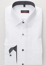 Eterna X-Tall White Shirt With Navy Trim White