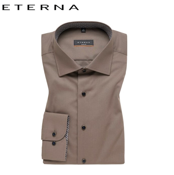 Eterna X-Tall Light Brown Shirt W/ Trim Brown