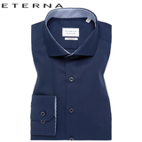 Eterna X-Tall Poplin Navy Trim Shirt Navy