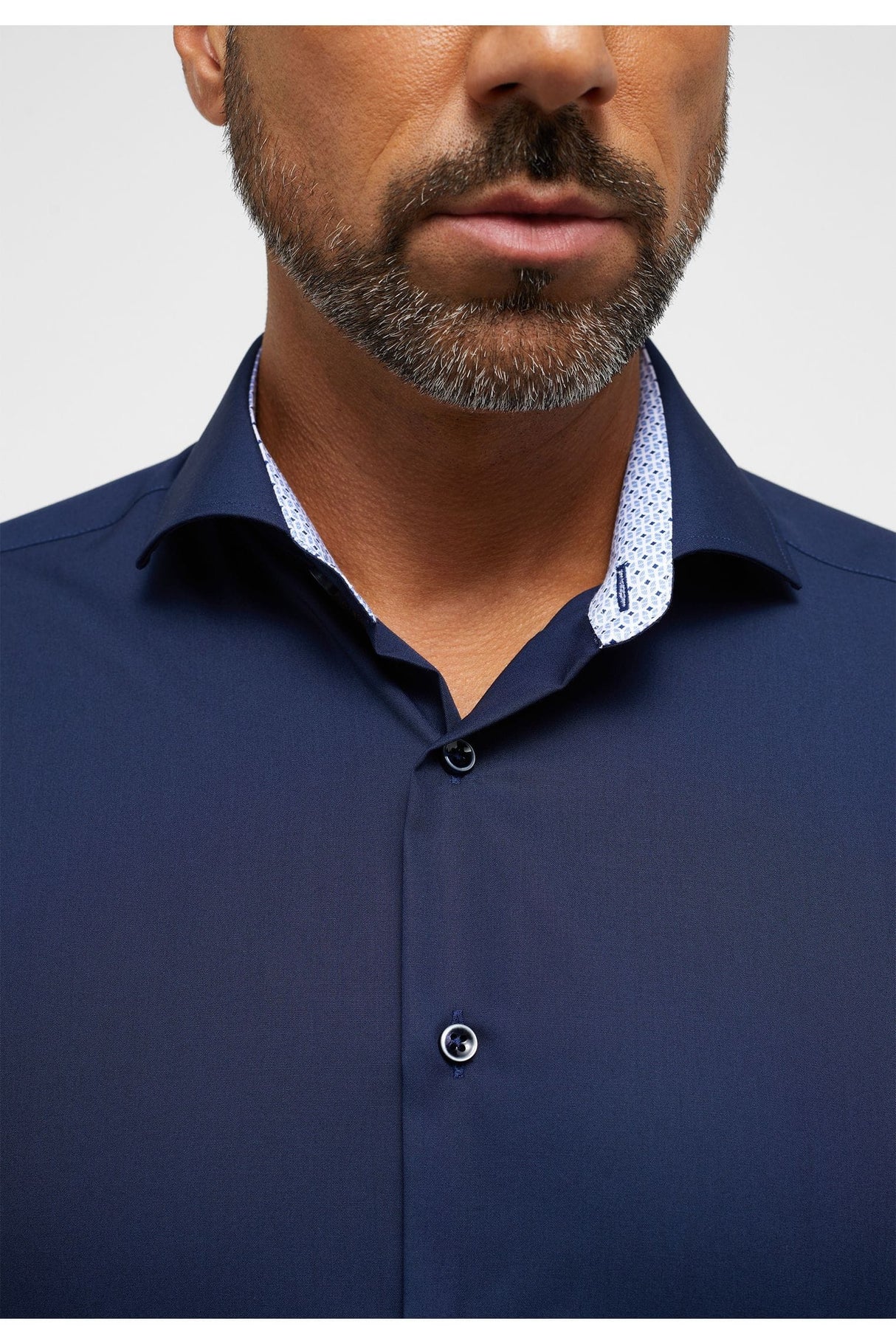 Eterna X-Tall Poplin Navy Trim Shirt Navy