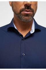 Eterna X-Tall Poplin Navy Trim Shirt Navy