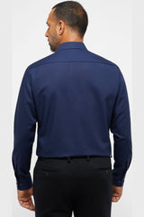 Eterna X-Tall Poplin Navy Trim Shirt Navy