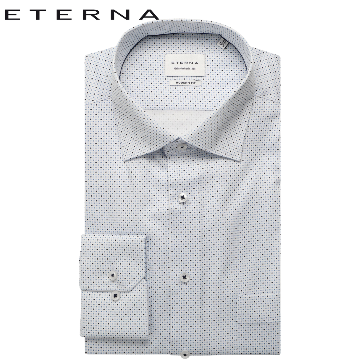 Eterna X-Tall Blue & Navy Spotted Shirt Blue