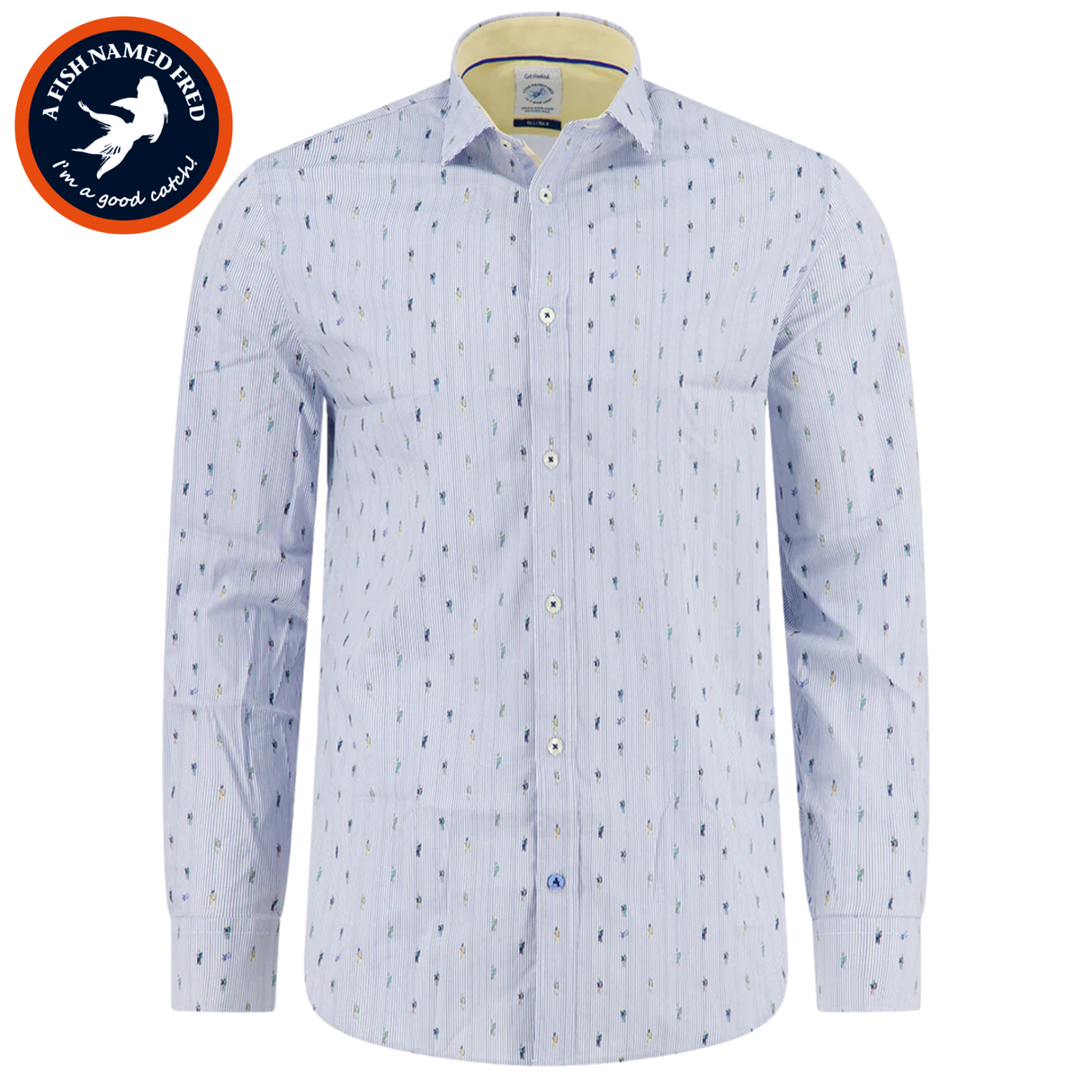 A Fish Named Fred Van Gogh Print Shirt Blue