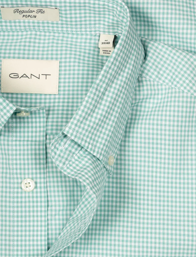 Gant Poplin Gingham Check Turquise Shirt Green