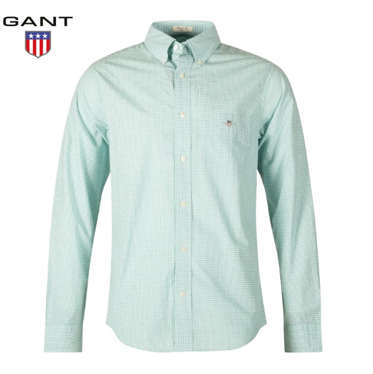 Gant Poplin Gingham Check Turquise Shirt Green