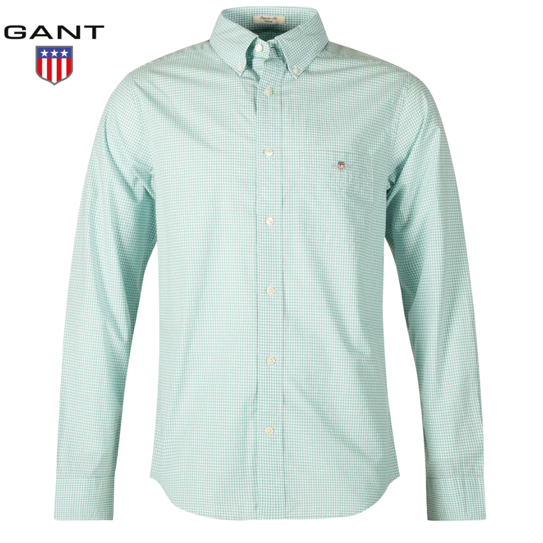 Gant Poplin Gingham Check Turquise Shirt Green