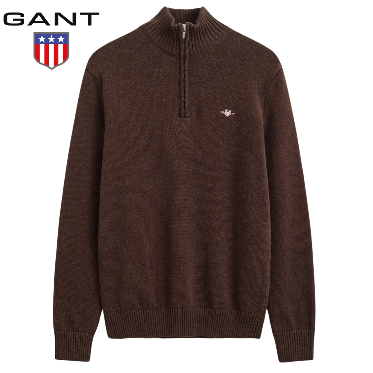 Gant Cotton Knit Brown Half Zip Sweater Brown