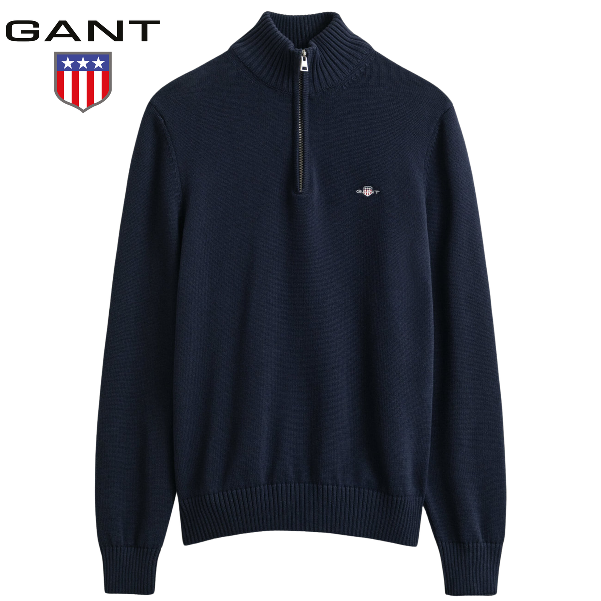 Gant Cotton Half Zip Navy Knit Sweater Navy