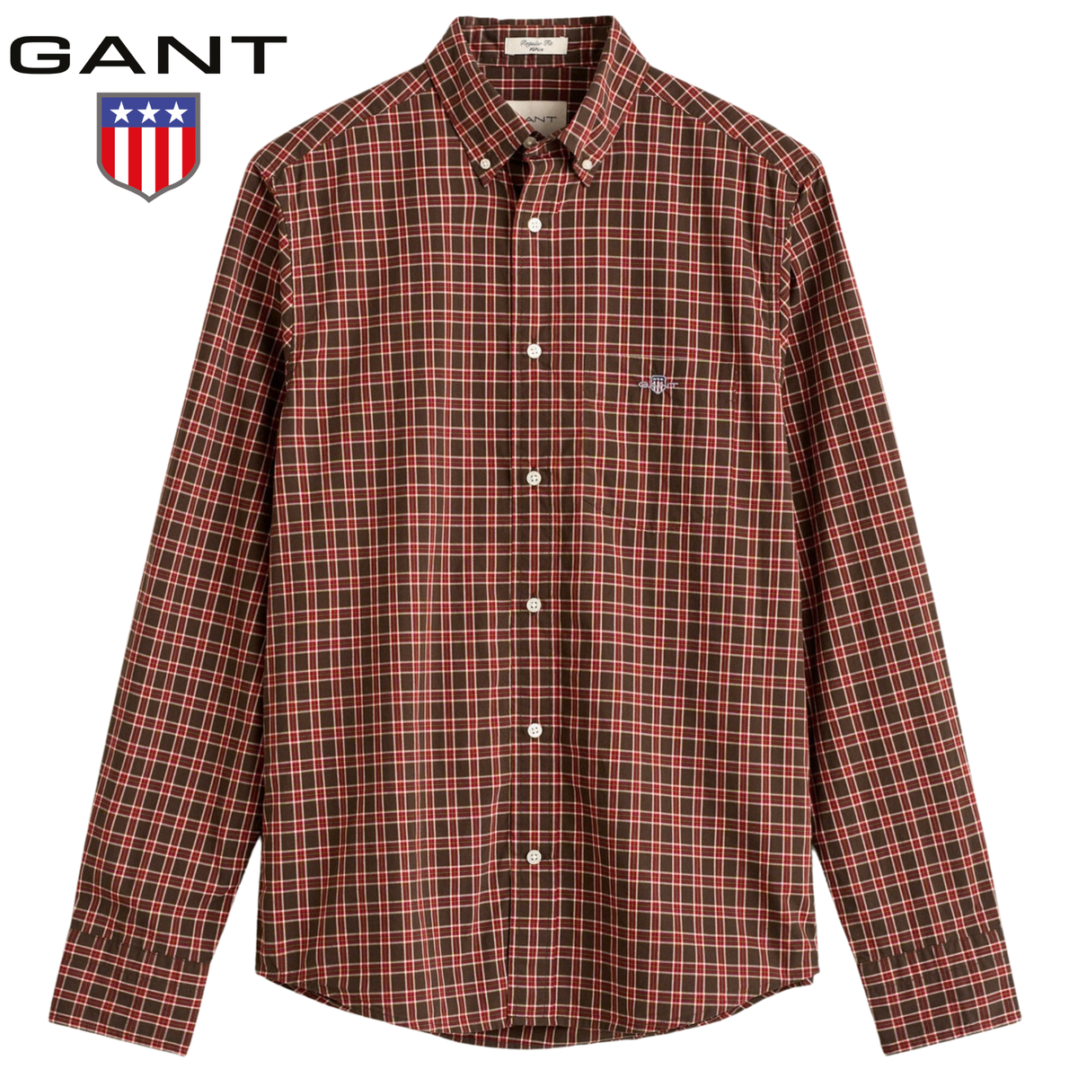 Gant Reg Poplin Check Brown Shirt Brown