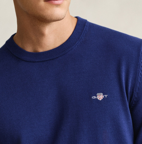 Gant Crew Neck Cotton Crisp Blue Sweater Blue