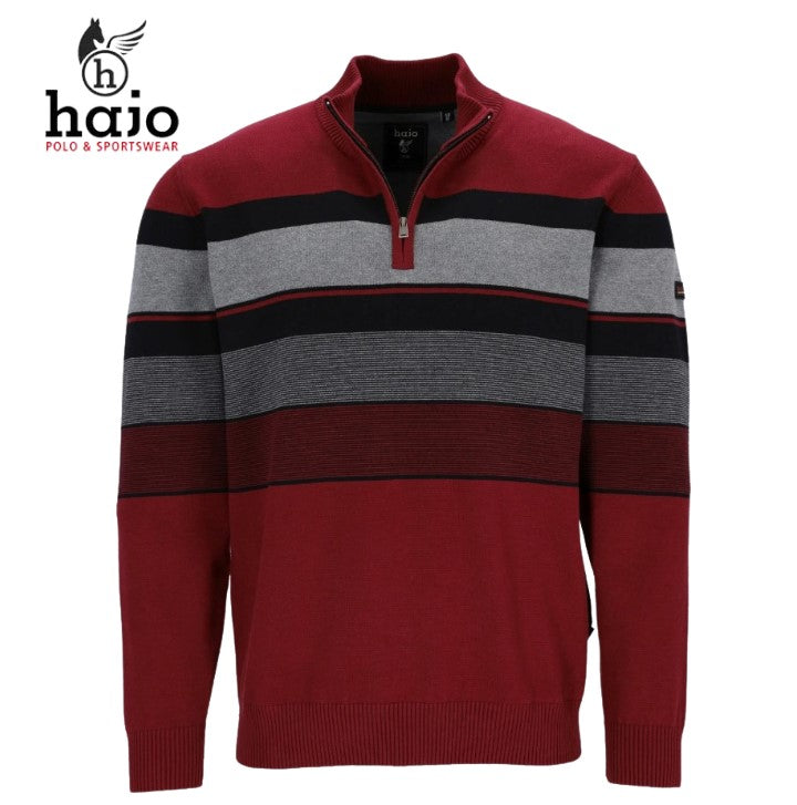 Hajo Place Stripe Quarter Zip Berry Knit Wine