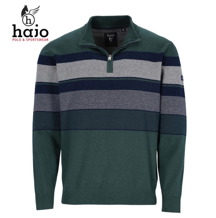 Hajo Place Stripe Quarter Zip Green Knit Green