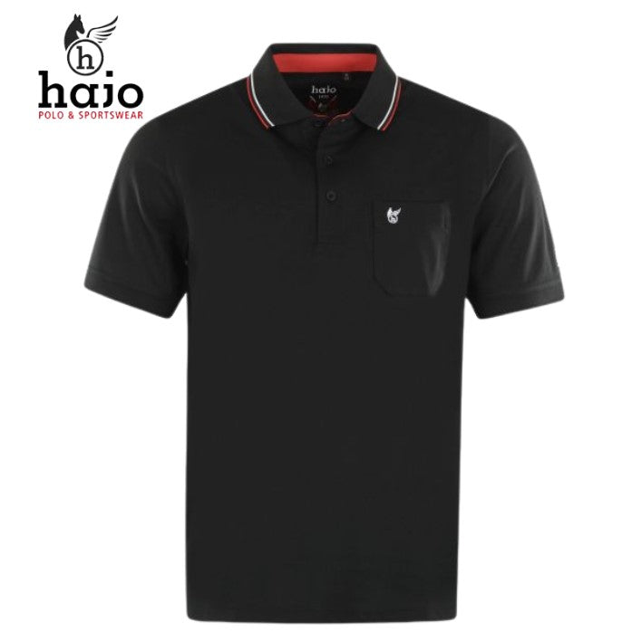 Hajo Tactel Black Tipped Collar Polo Black