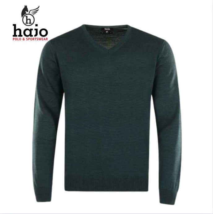Hajo Merino Wool Dark Green V-Neck Green