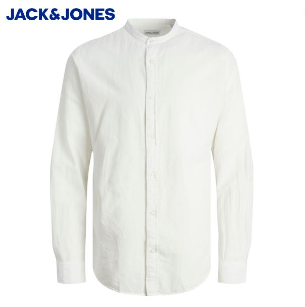 Jack & Jones Band Linen Blend Shirt White