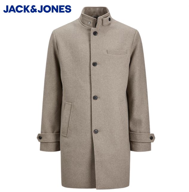 Jack & Jones Melton Greige Wool Coat Grey