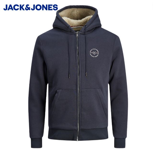 Jack & Jones Shield Teddy Zip Hoodie Navy