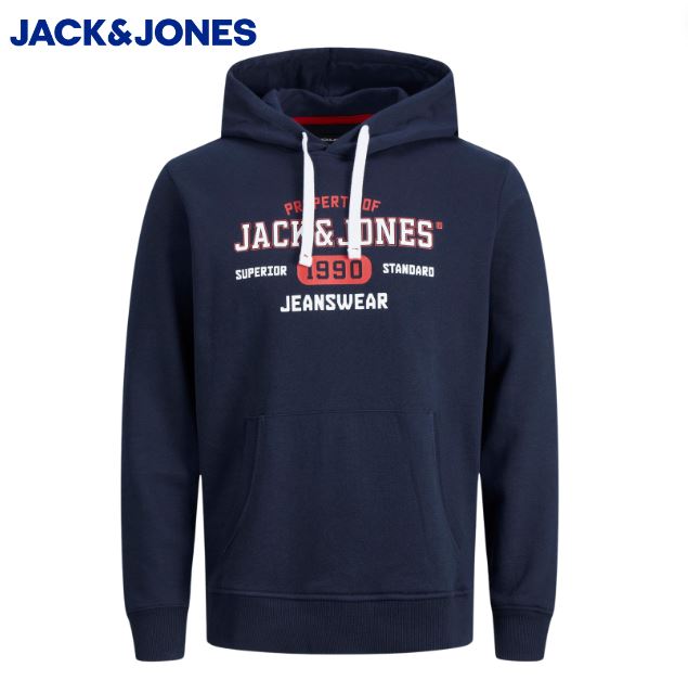 Jack & Jones Stamp Navy Logo Hoodie Navy