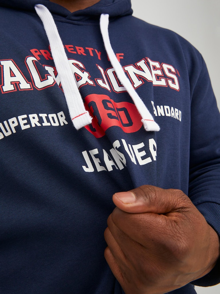 Jack & Jones Stamp Navy Logo Hoodie Navy