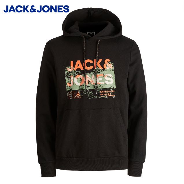 Jack & Jones Trek Logo Black Hoodie Black